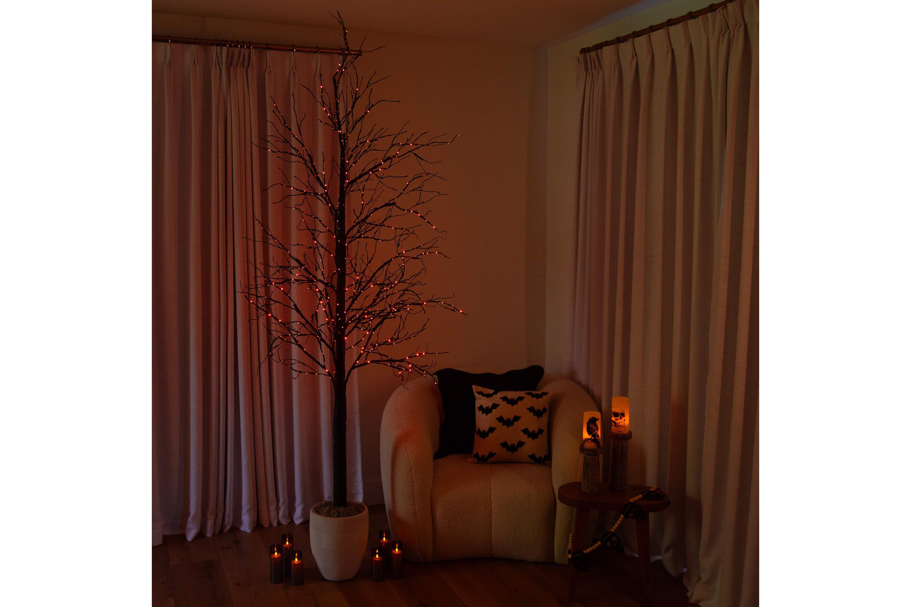 8-Foot Pre-Lit Halloween Black Twig Artificial Tree with 510 Orange & Purple LED Lights