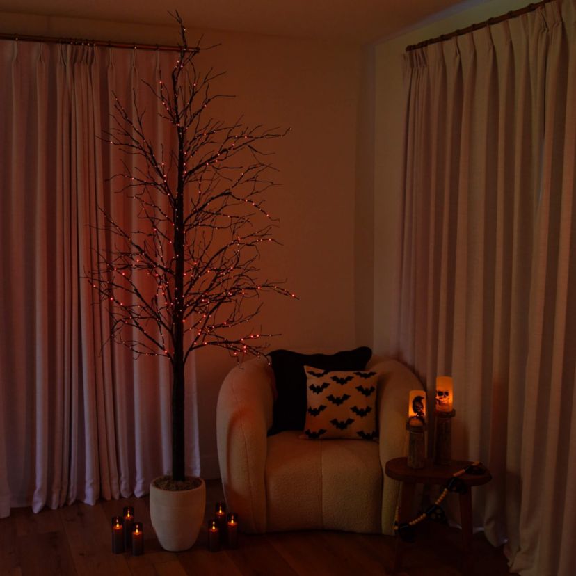 8-Foot Pre-Lit Halloween Black Twig Artificial Tree with 510 Orange & Purple LED Lights