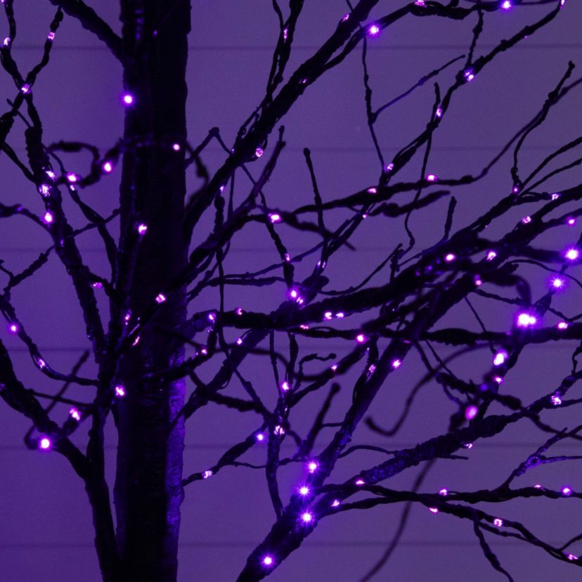 8-Foot Pre-Lit Halloween Black Twig Artificial Tree with 510 Orange & Purple LED Lights