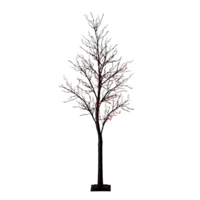 Nearly Natural 7-Foot Pre-Lit Halloween Deluxe Black Twig Artificial Tree with 180 Orange & Purple LED Lights