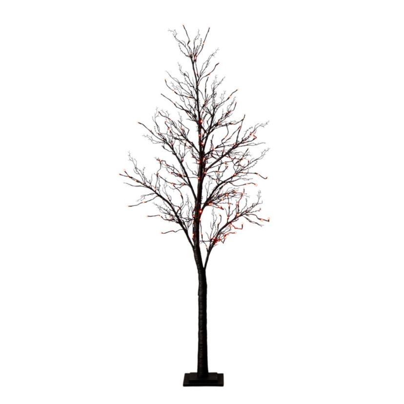 7-Foot Pre-Lit Halloween Deluxe Black Twig Artificial Tree with 180 Orange & Purple LED Lights
