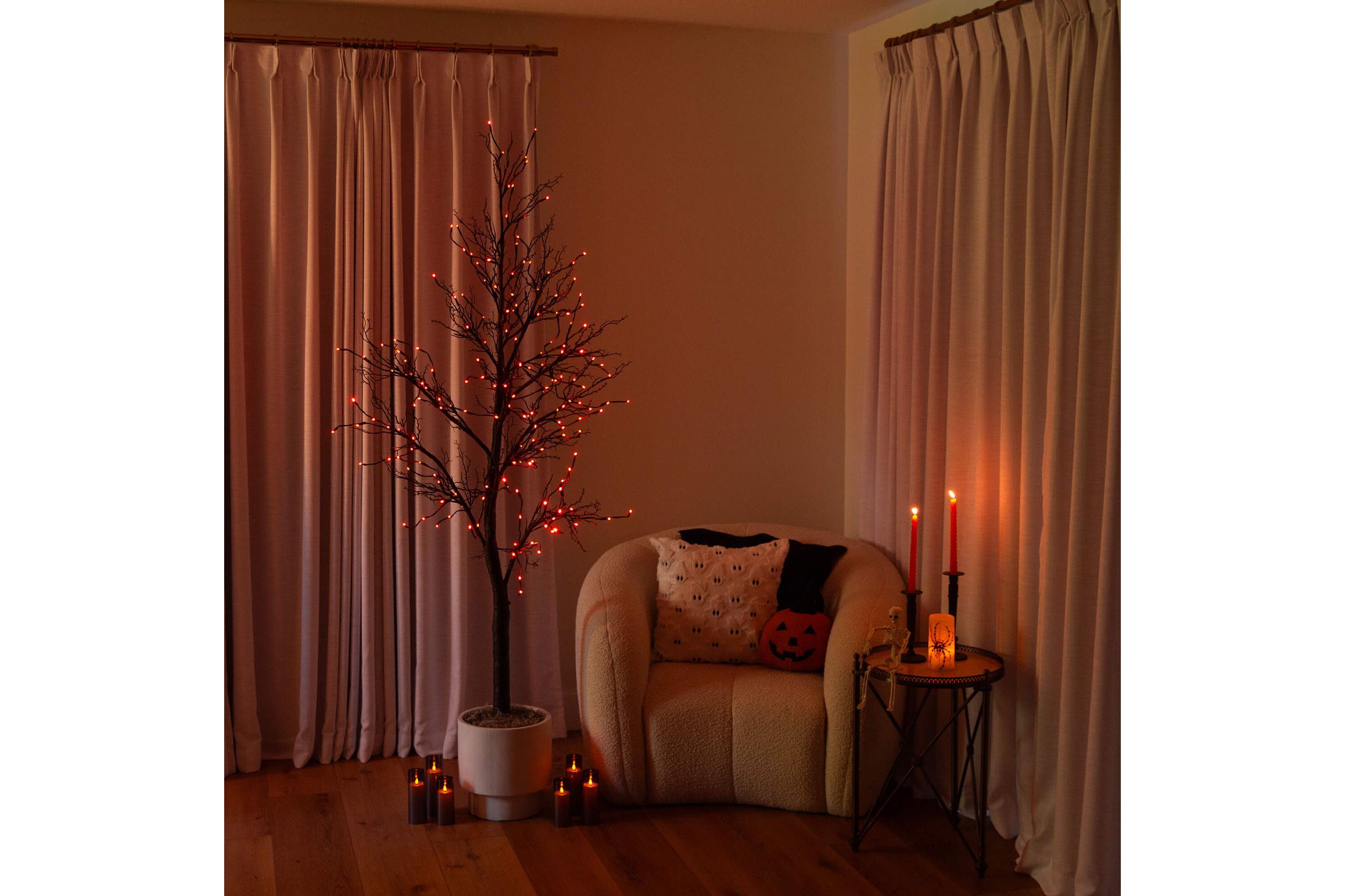 7-Foot Pre-Lit Halloween Deluxe Black Twig Artificial Tree with 180 Orange & Purple LED Lights