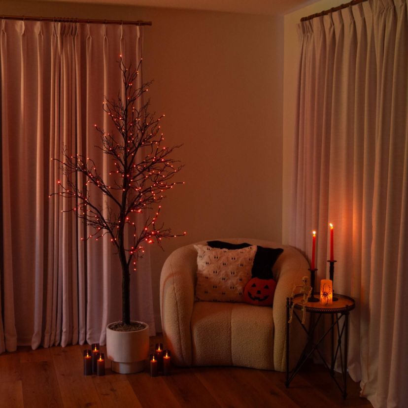 7-Foot Pre-Lit Halloween Deluxe Black Twig Artificial Tree with 180 Orange & Purple LED Lights