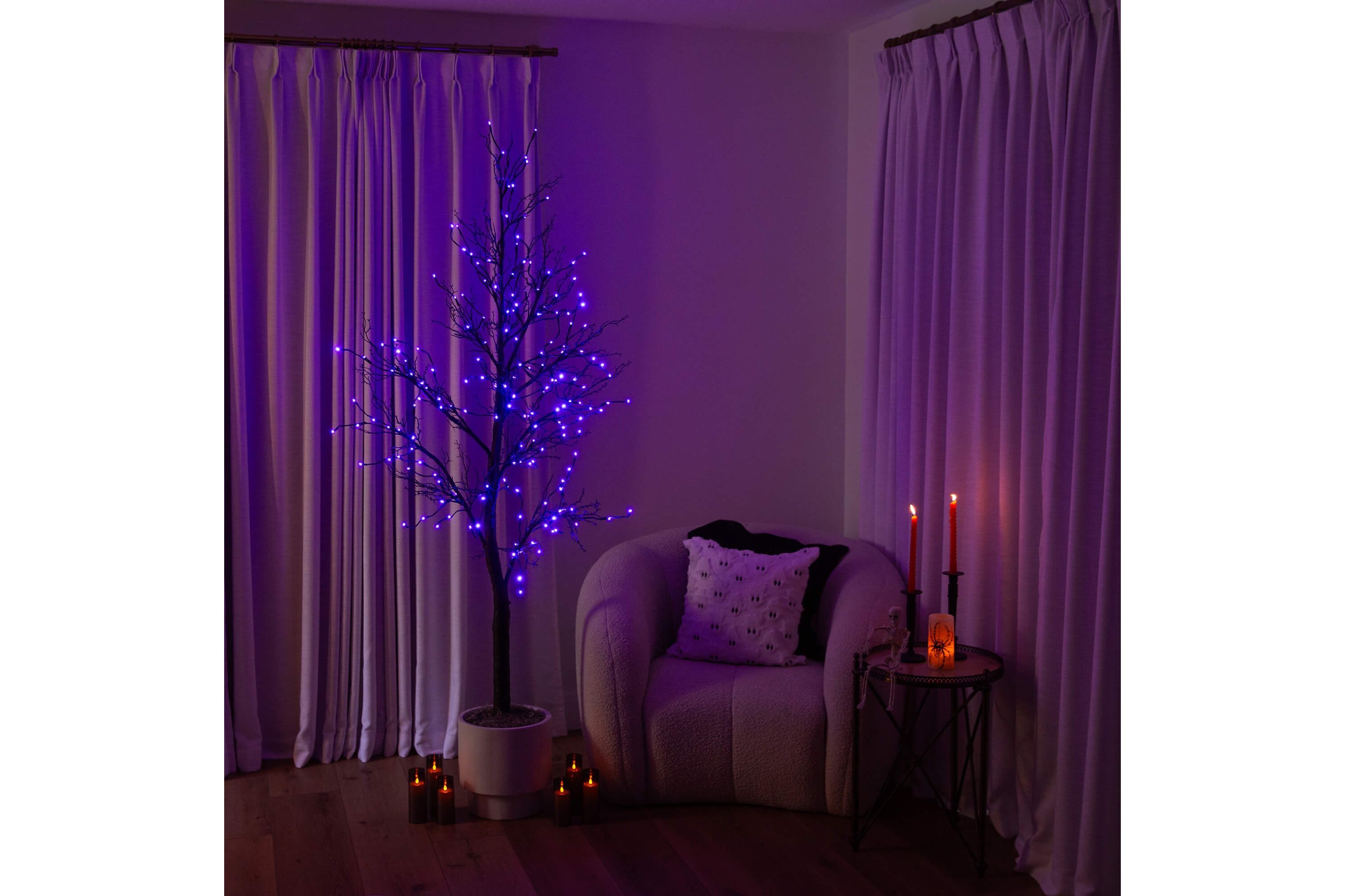 7-Foot Pre-Lit Halloween Deluxe Black Twig Artificial Tree with 180 Orange & Purple LED Lights