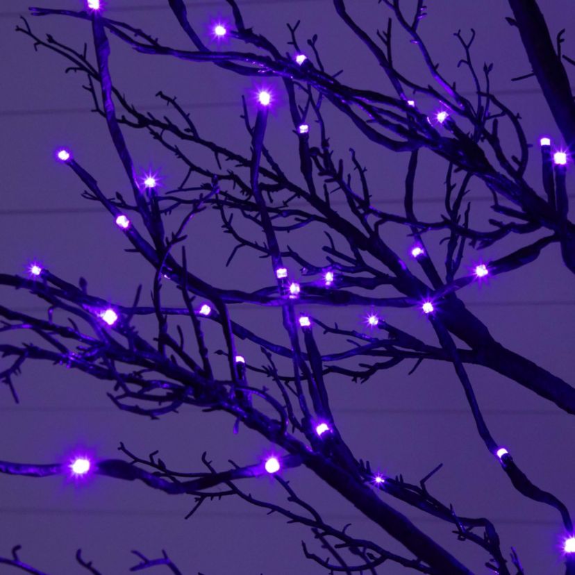 8-Foot Pre-Lit Halloween Deluxe Black Twig Artificial Tree with 216 Orange & Purple LED Lights