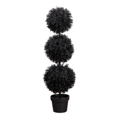 Nearly Natural 3-Foot UV Resistant Artificial Halloween Black Triple Ball Boxwood Topiary (Indoor/Outdoor)