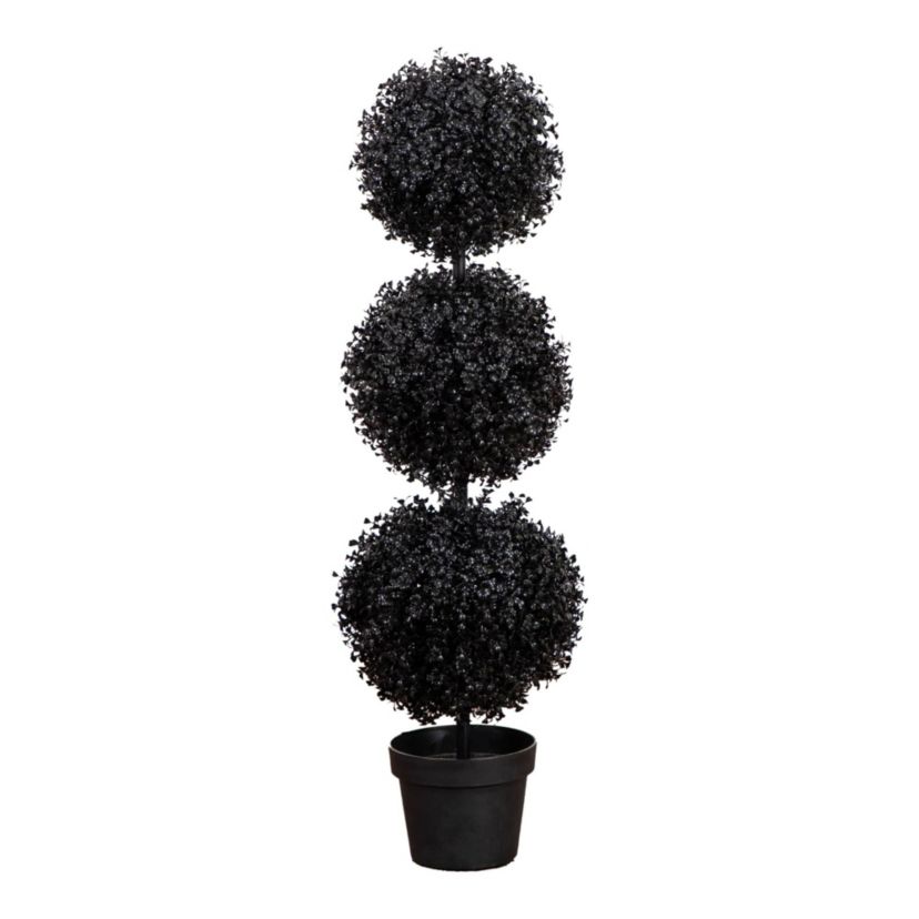 3-Foot UV Resistant Artificial Halloween Black Triple Ball Boxwood Topiary (Indoor/Outdoor)
