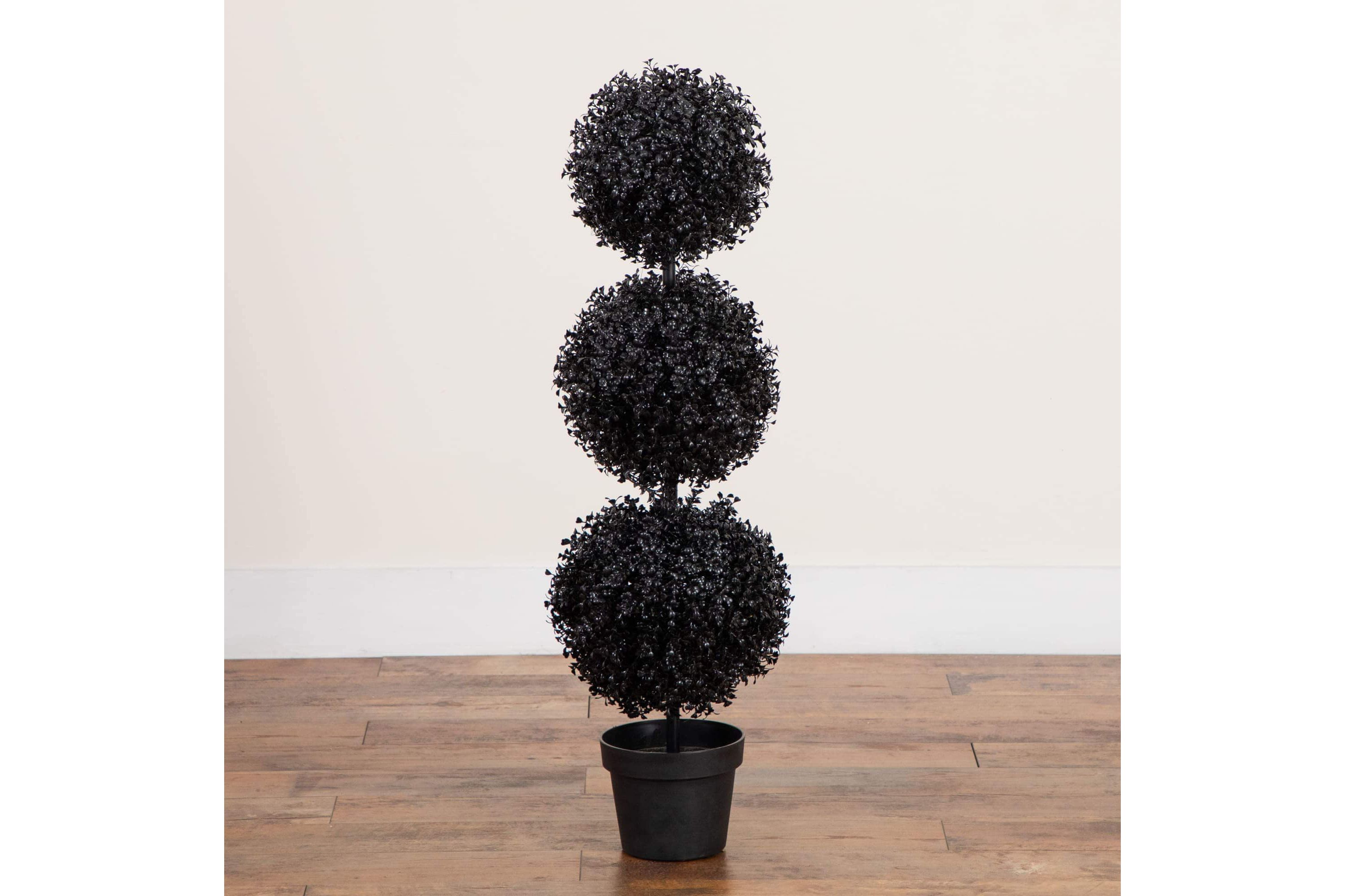 3-Foot UV Resistant Artificial Halloween Black Triple Ball Boxwood Topiary (Indoor/Outdoor)