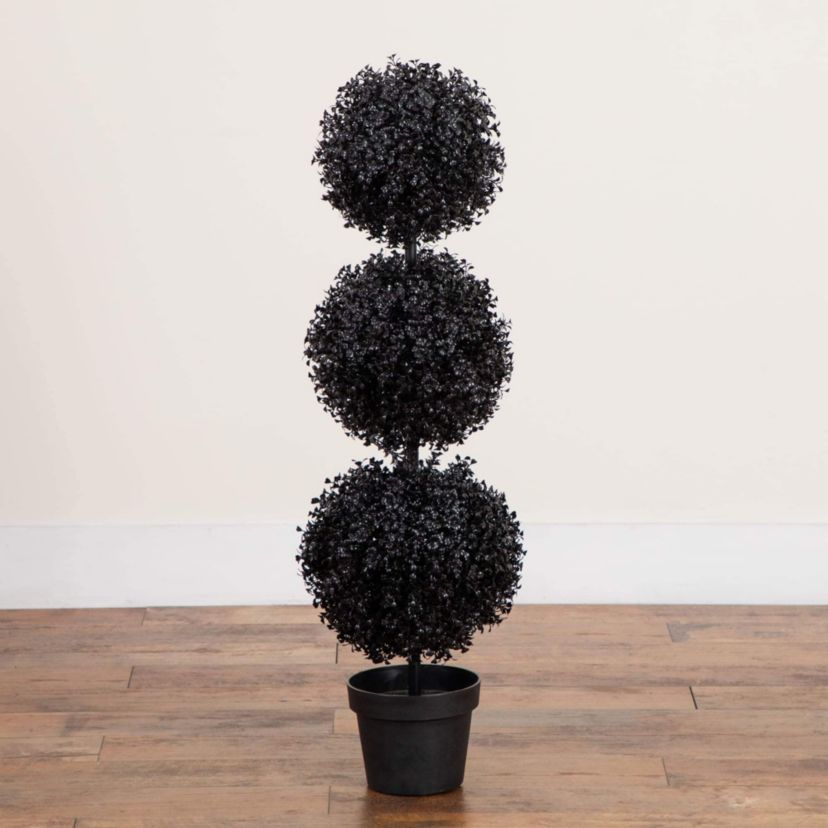 3-Foot UV Resistant Artificial Halloween Black Triple Ball Boxwood Topiary (Indoor/Outdoor)