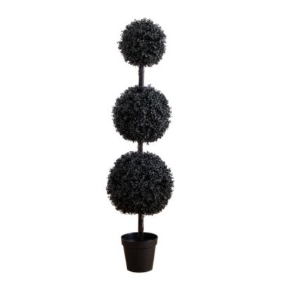 Nearly Natural 5-Foot UV Resistant Artificial Halloween Black Triple Ball Boxwood Topiary (Indoor/Outdoor)