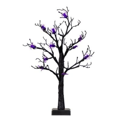 Nearly Natural 2-Foot Pre-Lit Artificial Halloween Spider Twig Tree with 24 Purple LED Lights, Black
