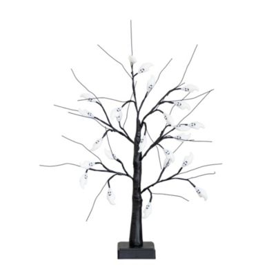 Nearly Natural 2-Foot Pre-Lit Artificial Halloween Ghost Twig Tree with 24 Purple LED Lights, Black