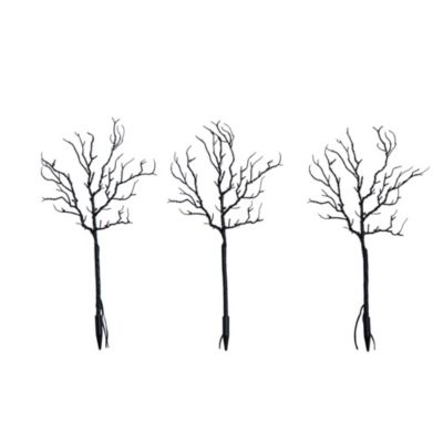 Nearly Natural 14-Inch Pre-Lit Artificial Halloween Black Twig Branches with 45 Orange LED Lights and Integrated Ground Stake - Set of 3