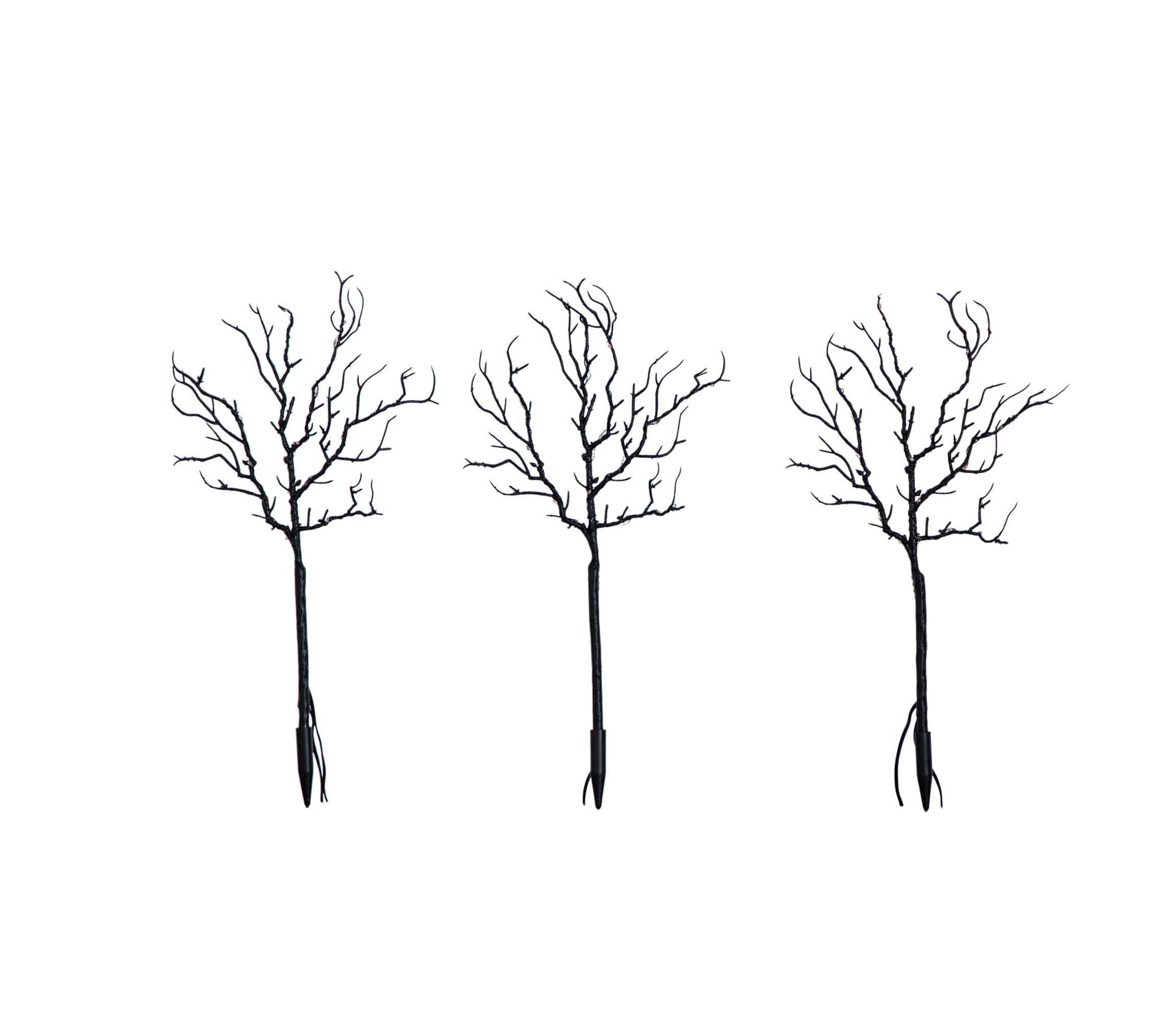 14-Inch Pre-Lit Artificial Halloween Black Twig Branches with 45 Orange LED Lights and Integrated Ground Stake - Set of 3