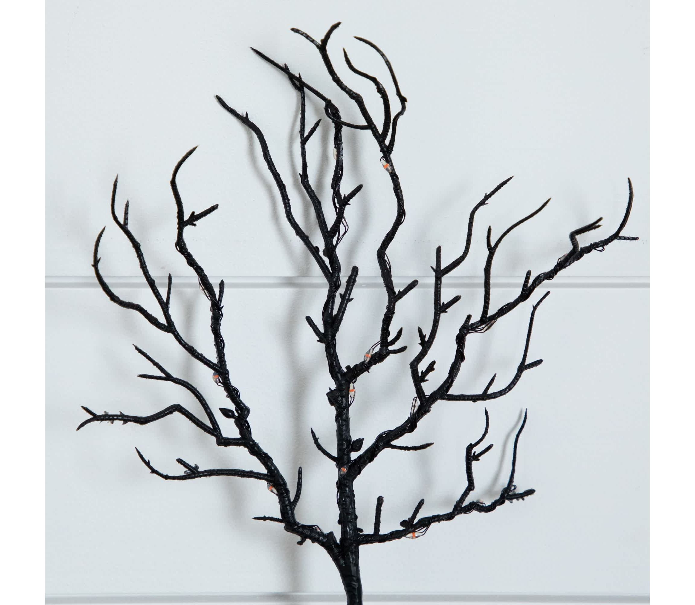 14-Inch Pre-Lit Artificial Halloween Black Twig Branches with 45 Orange LED Lights and Integrated Ground Stake - Set of 3