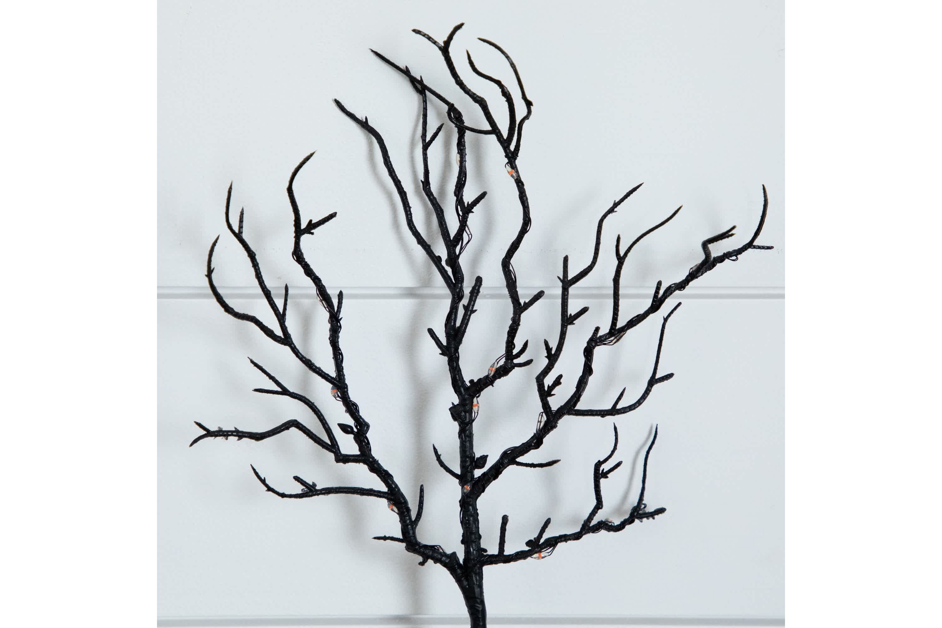 14-Inch Pre-Lit Artificial Halloween Black Twig Branches with 45 Orange LED Lights and Integrated Ground Stake - Set of 3