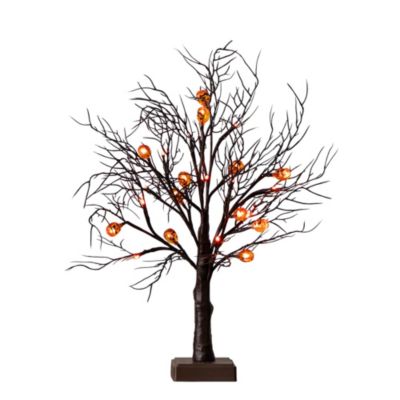 Nearly Natural 22-Inch Pre-Lit Artificial Halloween Brown Twig Tree with 12 Orange LED Pumpkin Shaped Lights