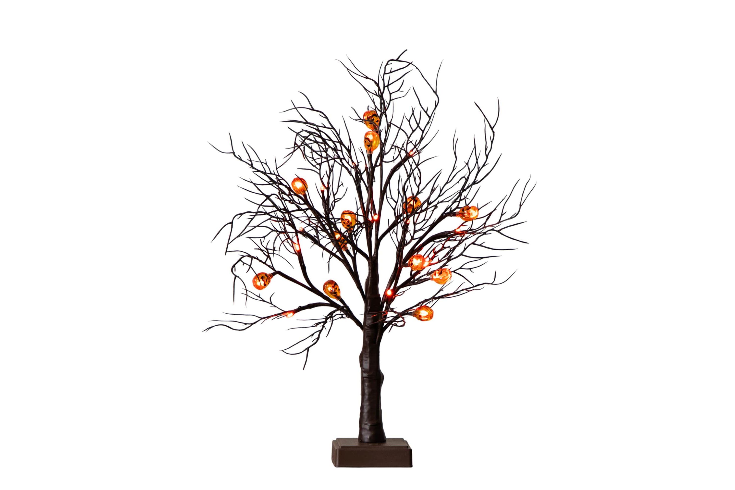 22-Inch Pre-Lit Artificial Halloween Brown Twig Tree with 12 Orange LED Pumpkin Shaped Lights