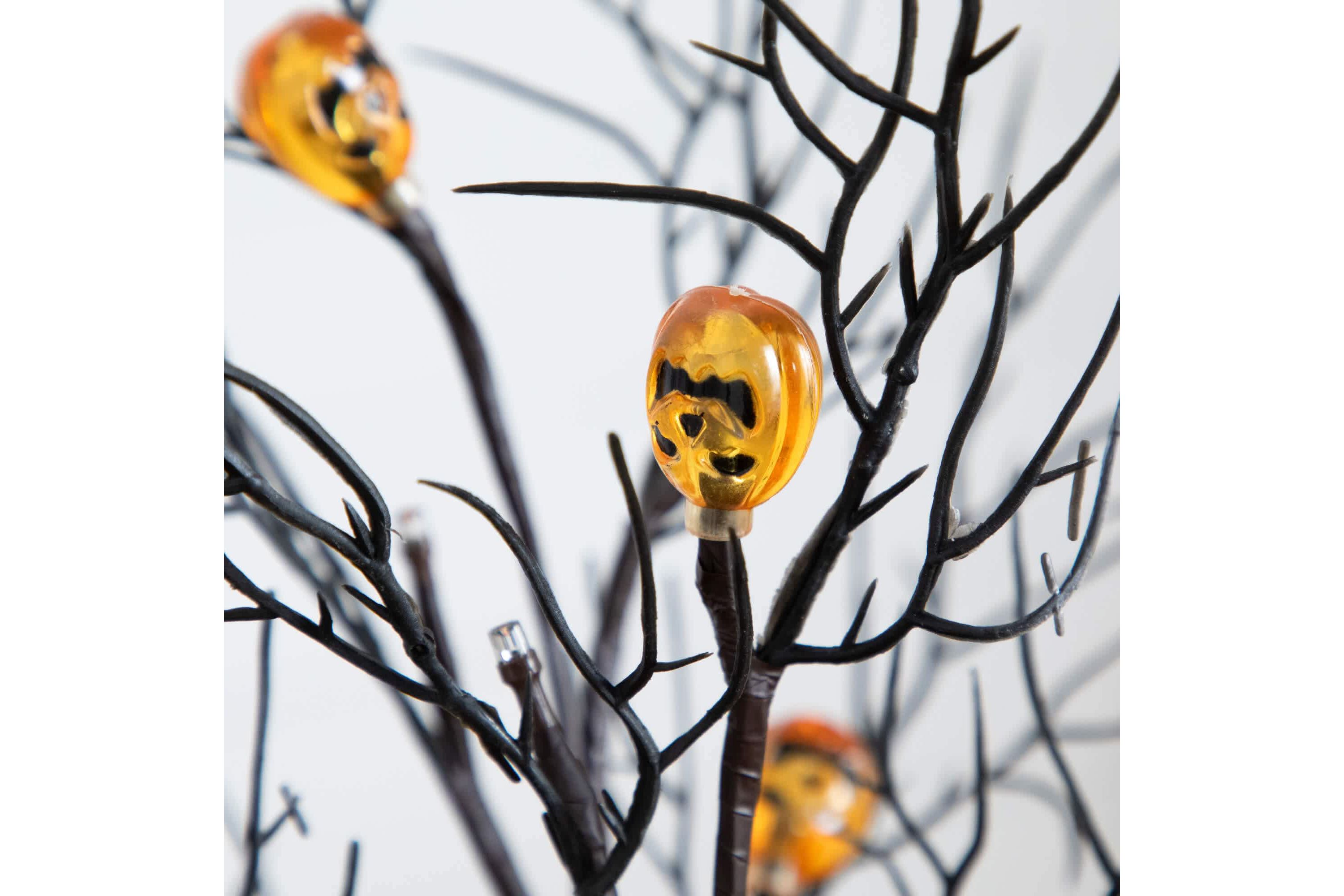 22-Inch Pre-Lit Artificial Halloween Brown Twig Tree with 12 Orange LED Pumpkin Shaped Lights
