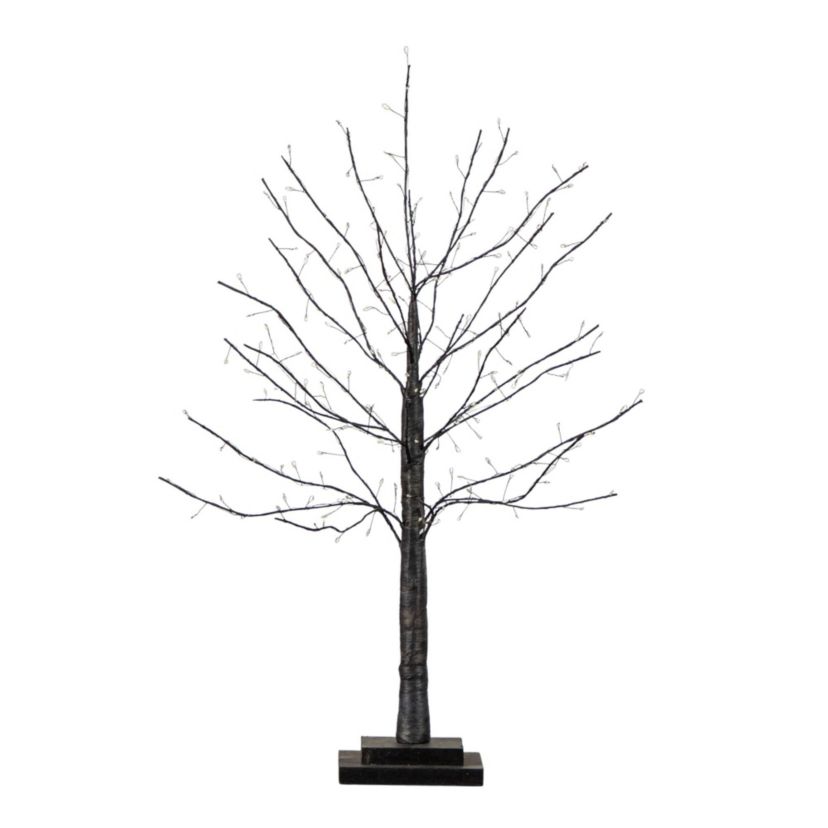 2-Foot Pre-Lit Artificial Halloween Black Twig Tree with 210 Warm White Fairy Copper Wire LED Lights