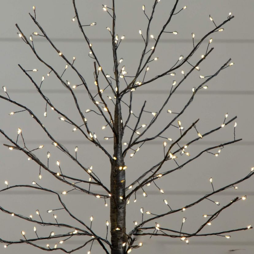 2-Foot Pre-Lit Artificial Halloween Black Twig Tree with 210 Warm White Fairy Copper Wire LED Lights