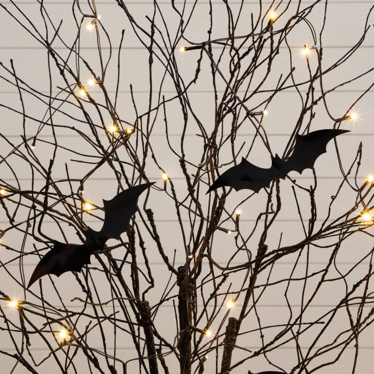 5-Foot Pre-Lit Artificial Halloween Black Twig Tree with Bats and 50 Warm White LED Lights