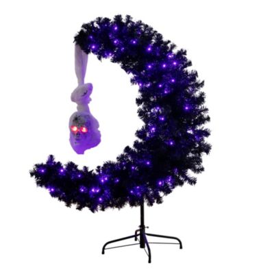 Nearly Natural 4-Foot Pre-Lit Artificial Halloween Black Moon & Skull Tree with 250 Orange & Purple LED Lights