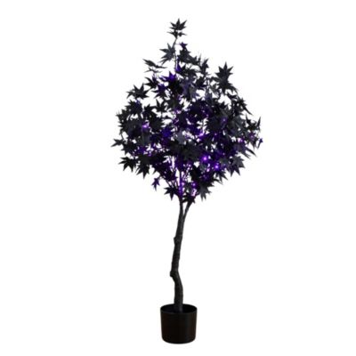 Nearly Natural 4-Foot Pre-Lit Artificial Halloween Black Maple Tree with 180 Orange & Purple LED Lights
