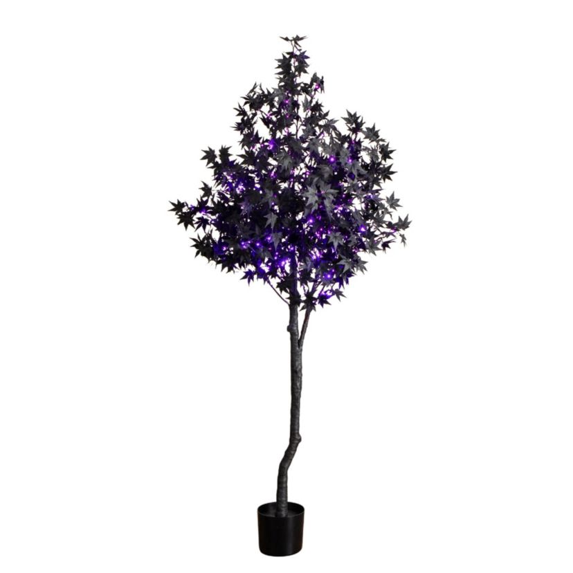 6-Foot Pre-Lit Artificial Halloween Black Maple Tree with 300 Orange & Purple LED Lights
