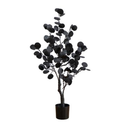 Nearly Natural 3-Foot Pre-Lit Artificial Halloween Black Eucalyptus Tree with 80 Orange & Purple LED Lights