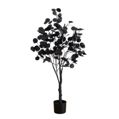 Nearly Natural 4-Foot Pre-Lit Artificial Halloween Black Eucalyptus Tree with 160 Orange & Purple LED Lights