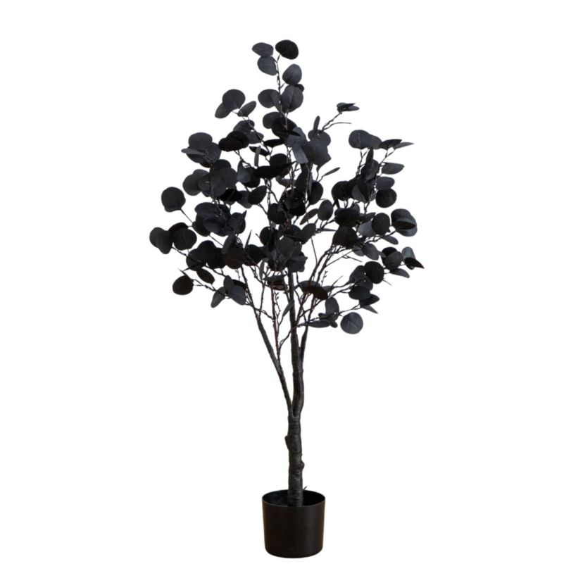 4-Foot Pre-Lit Artificial Halloween Black Eucalyptus Tree with 160 Orange & Purple LED Lights
