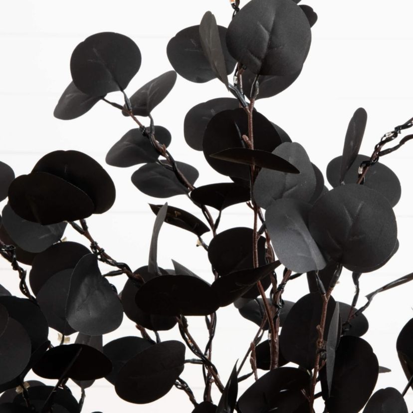 4-Foot Pre-Lit Artificial Halloween Black Eucalyptus Tree with 160 Orange & Purple LED Lights