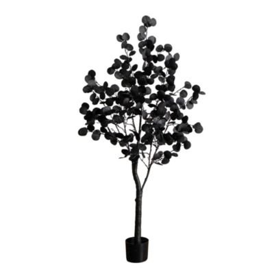 Nearly Natural 5-Foot Pre-Lit Artificial Halloween Black Eucalyptus Tree with 220 Orange & Purple LED Lights