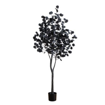 Nearly Natural 6-Foot Pre-Lit Artificial Halloween Black Eucalyptus Tree with 300 Orange & Purple LED Lights