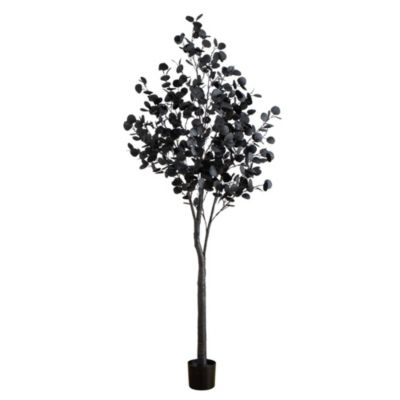 Nearly Natural 7-Foot Pre-Lit Artificial Halloween Black Eucalyptus Tree with 420 Orange & Purple LED Lights