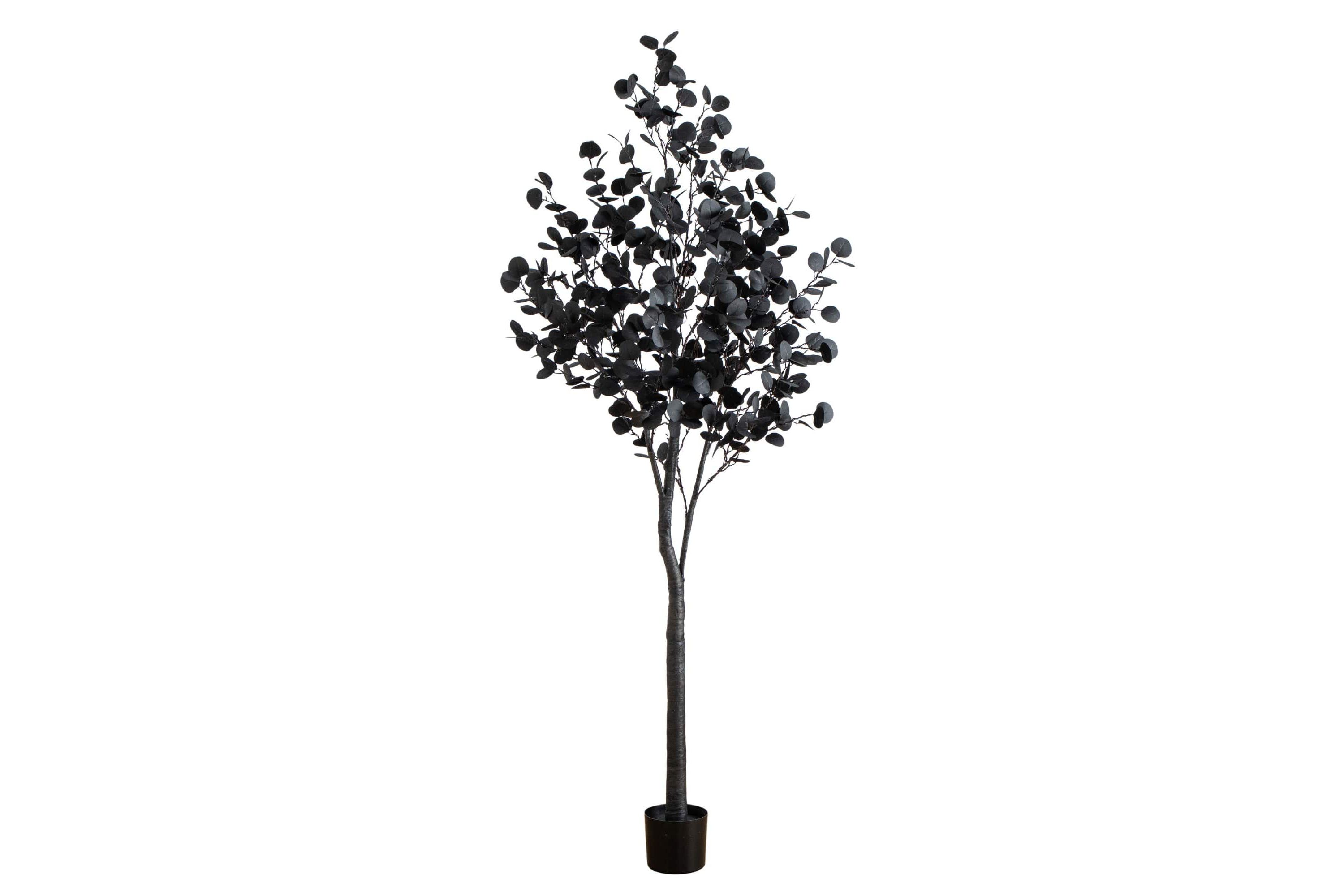 7-Foot Pre-Lit Artificial Halloween Black Eucalyptus Tree with 420 Orange & Purple LED Lights