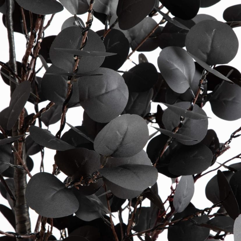 7-Foot Pre-Lit Artificial Halloween Black Eucalyptus Tree with 420 Orange & Purple LED Lights