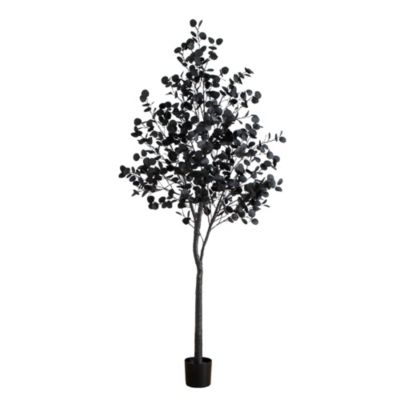 Nearly Natural 8-Foot Pre-Lit Artificial Halloween Black Eucalyptus Tree with 540 Orange & Purple LED Lights