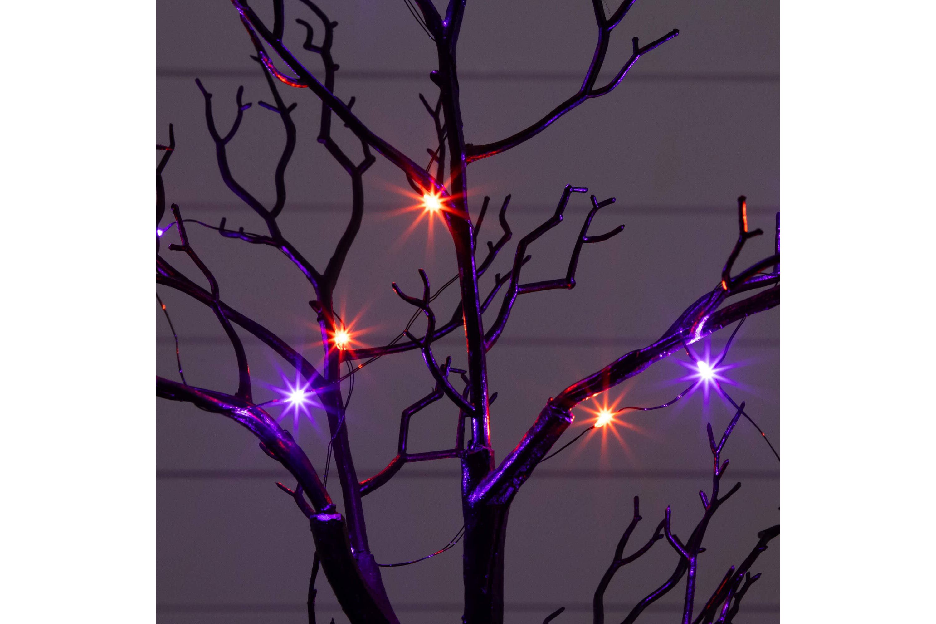 2-Foot Pre-Lit Artificial Halloween Black Spooky Twig Tree with Bats and 40 Orange & Purple LED Lights