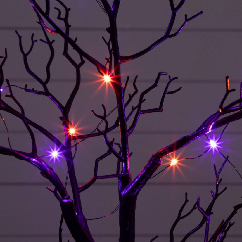 2-Foot Pre-Lit Artificial Halloween Black Spooky Twig Tree with Bats and 40 Orange & Purple LED Lights