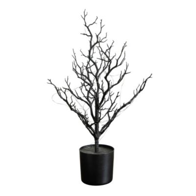 Nearly Natural 2-Foot Pre-Lit Artificial Halloween Black Spooky Twig Tree with 60 Orange & Purple Copper Wire String LED Lights