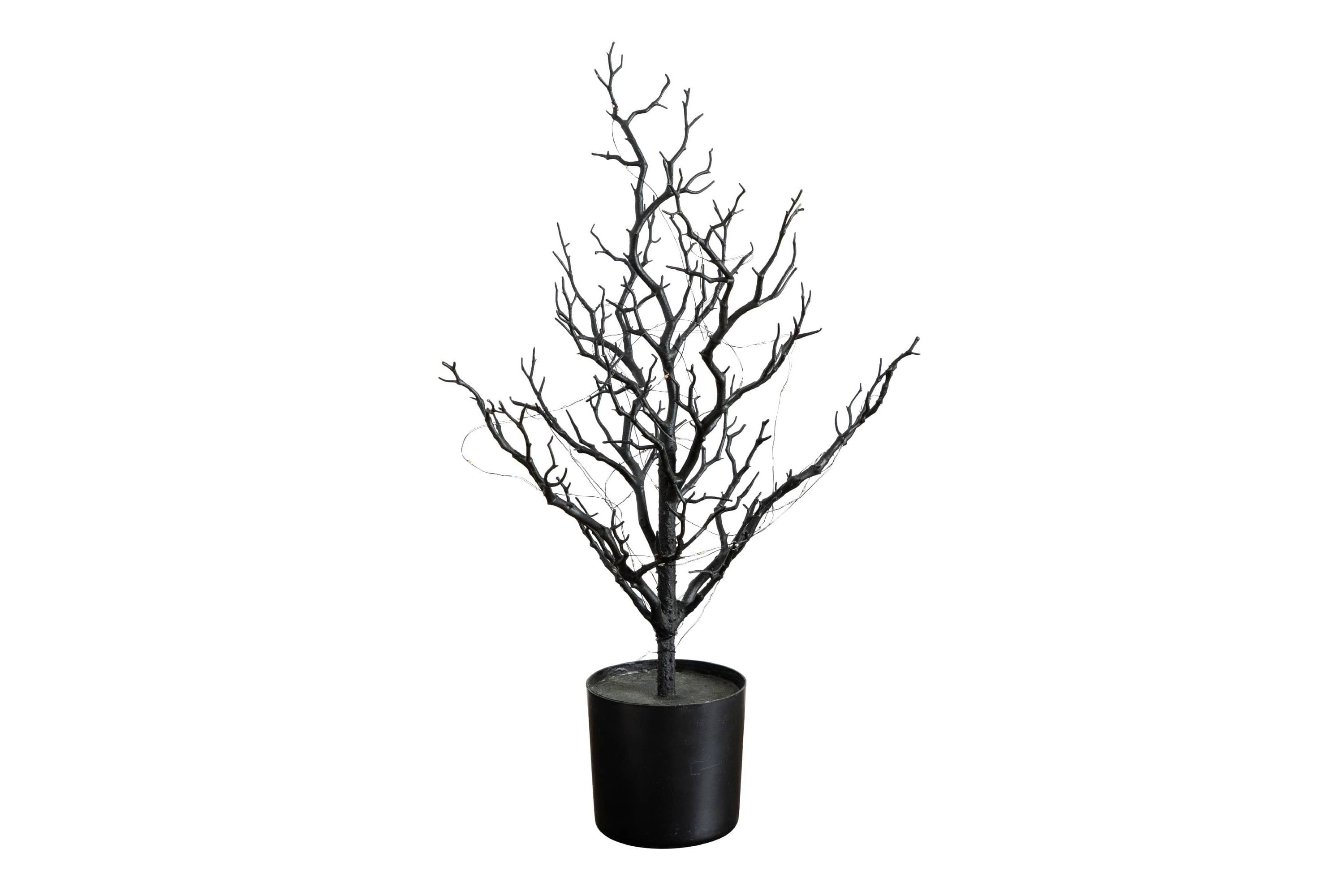 2-Foot Pre-Lit Artificial Halloween Black Spooky Twig Tree with 60 Orange & Purple Copper Wire String LED Lights