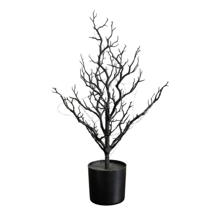 2-Foot Pre-Lit Artificial Halloween Black Spooky Twig Tree with 60 Orange & Purple Copper Wire String LED Lights