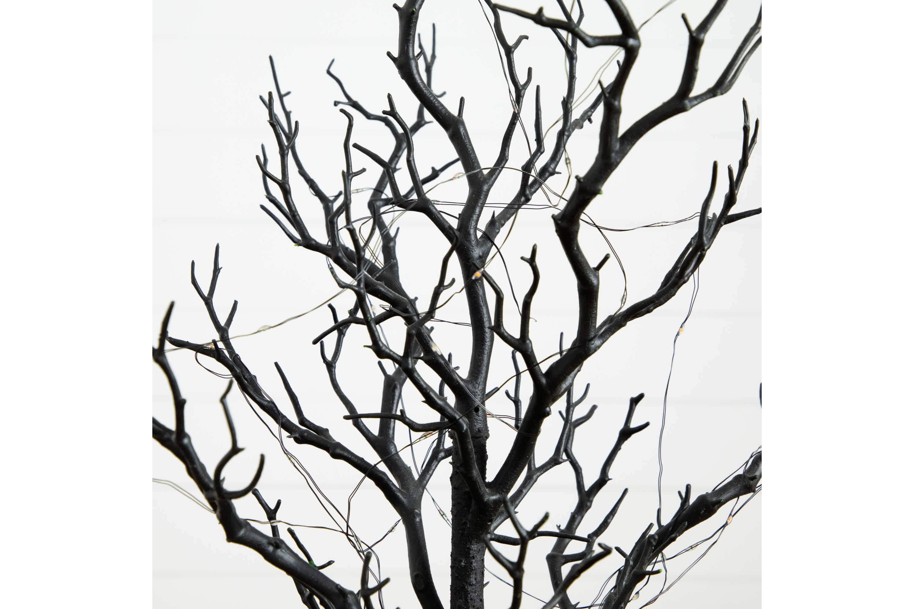 2-Foot Pre-Lit Artificial Halloween Black Spooky Twig Tree with 60 Orange & Purple Copper Wire String LED Lights