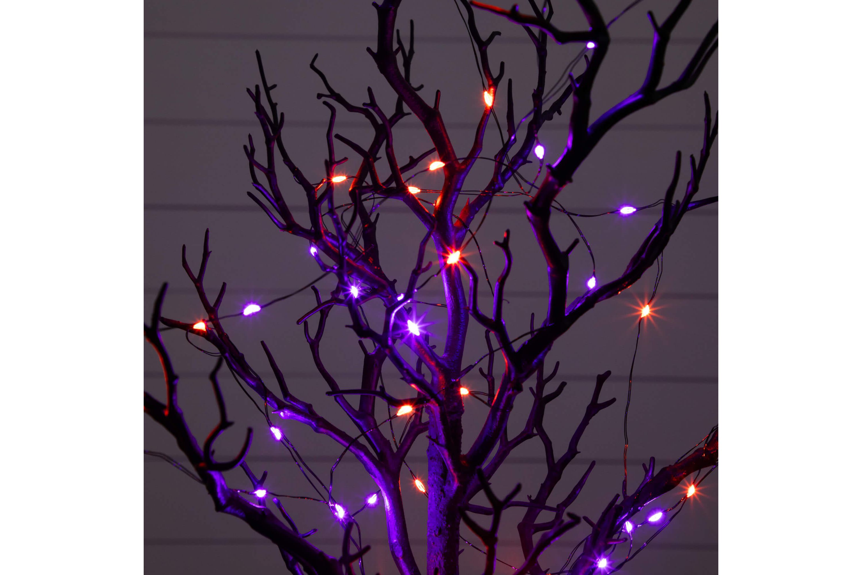 2-Foot Pre-Lit Artificial Halloween Black Spooky Twig Tree with 60 Orange & Purple Copper Wire String LED Lights