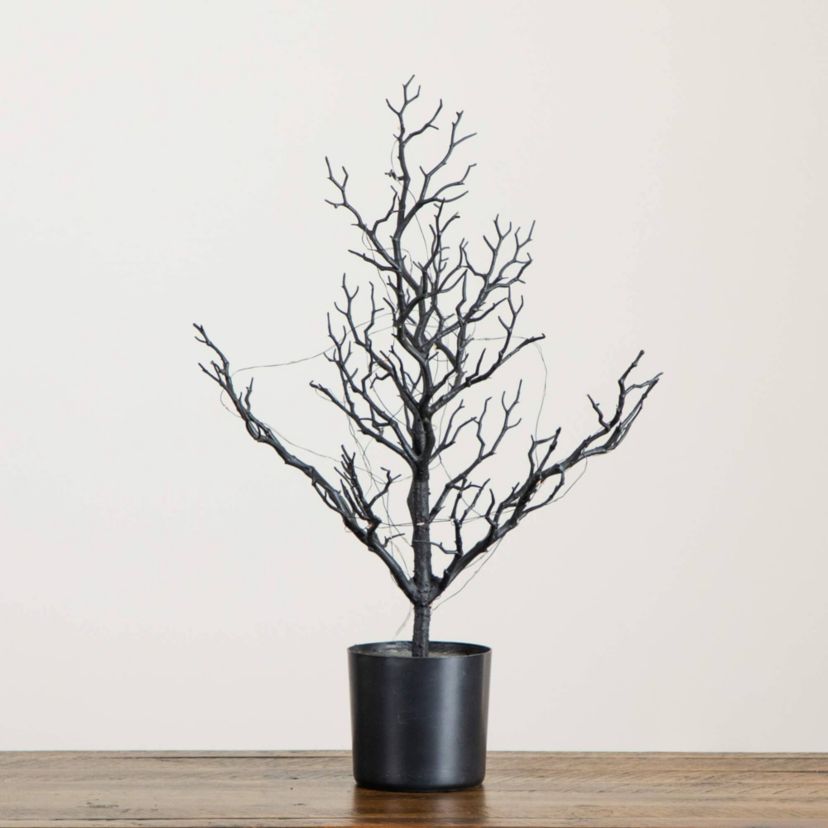2-Foot Pre-Lit Artificial Halloween Black Spooky Twig Tree with 60 Orange & Purple Copper Wire String LED Lights