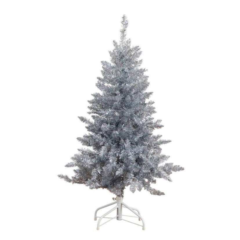 4-Foot Artificial Silver Christmas Tree with 130 Cool White LED Lights