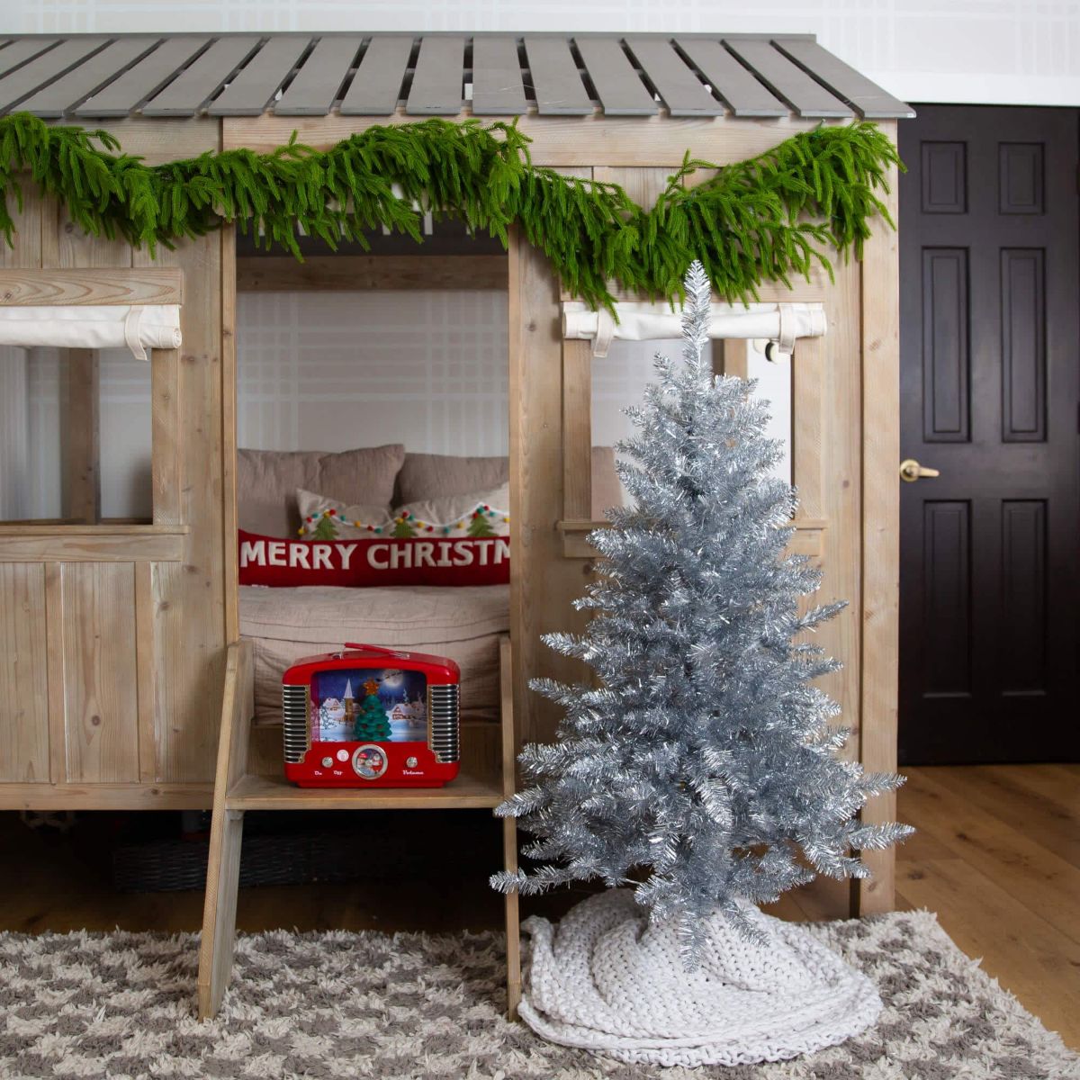 4-Foot Artificial Silver Christmas Tree with 130 Cool White LED Lights