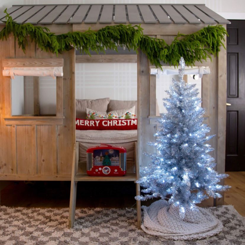 4-Foot Artificial Silver Christmas Tree with 130 Cool White LED Lights